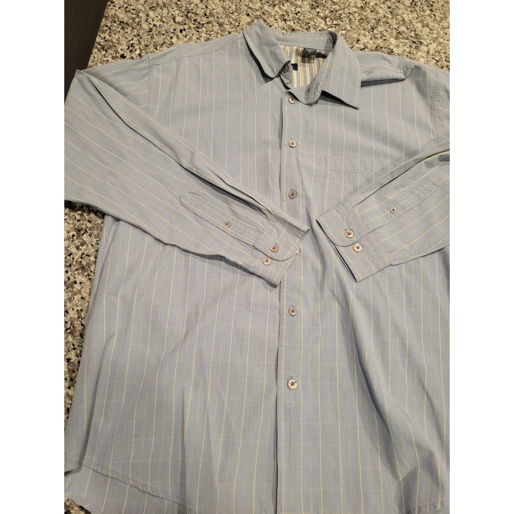 IZOD Mens Large Blue Yellow Grid Button Down Shirt Long‎ Sleeve 100% Cotton L